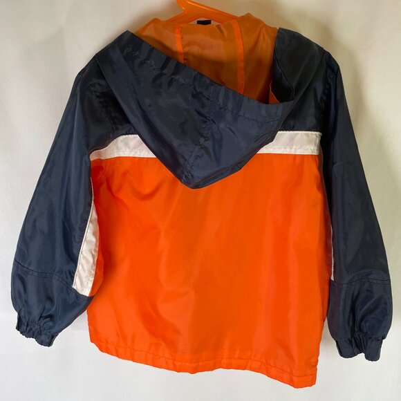 OshKosh Boy's Size 7 Hooded Windbreaker Orange Navy White - Picture 2 of 6